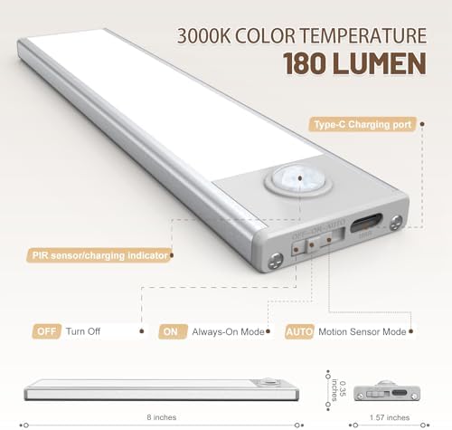 6 Pack Under Cabinet Lighting Wireless, 32 LED Rechargeable Battery Motion Sensor Light Indoor, Stick On, alternate view 5
