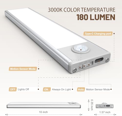 6 Pack Under Cabinet Lighting Wireless, 40 LED Rechargeable Battery Motion Sensor Light Indoor, Stick On, alternate view 4