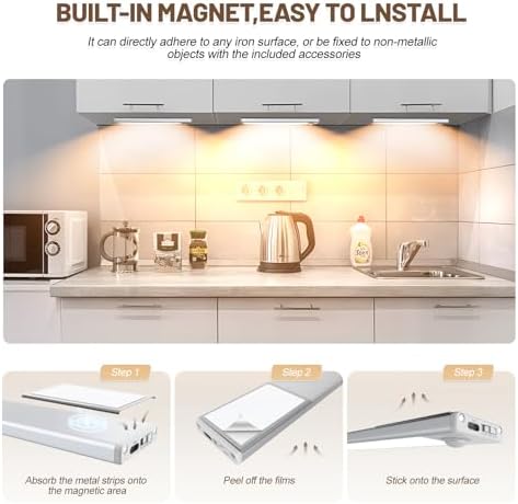6 Pack Under Cabinet Lighting Wireless, 40 LED Rechargeable Battery Motion Sensor Light Indoor, Stick On, alternate view 6