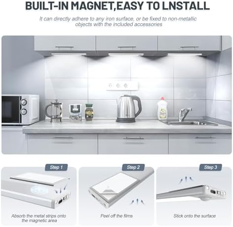 6 Pack Under Cabinet Lighting Wireless, 50 LED Rechargeable Battery Motion Sensor Light Indoor, Stick On, alternate view 5