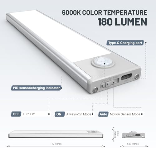 6 Pack Under Cabinet Lighting Wireless, 50 LED Rechargeable Battery Motion Sensor Light Indoor, Stick On, alternate view 6