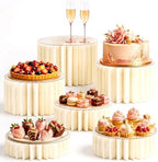 6 Pack White Buffet Risers, Foldable Paper Honeycomb Stands with Frosted Acrylic Trays for Party, Dessert Table