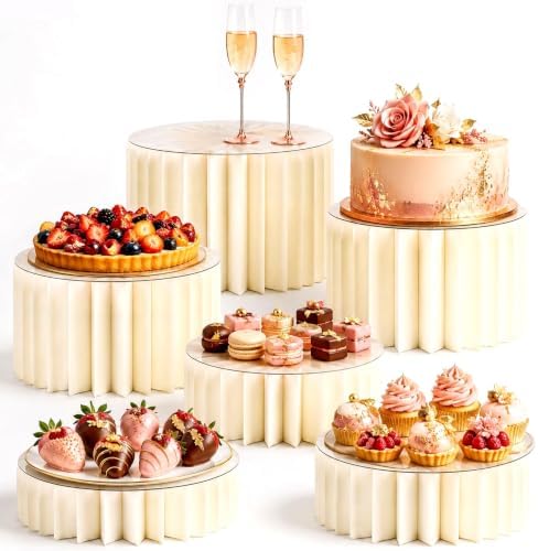 6 Pack White Buffet Risers, Foldable Paper Honeycomb Stands with Frosted Acrylic Trays for Party, Dessert Table