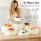 6 Pack White Buffet Risers, Foldable Paper Honeycomb Stands with Frosted Acrylic Trays for Party, Dessert Table, alternate