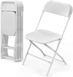6 Pack White Plastic Folding Chair, Indoor Outdoor Portable Stackable Commercial Seat with Steel Frame 350lb