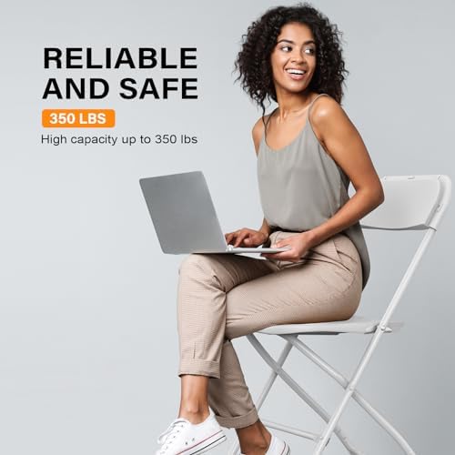 6 Pack White Plastic Folding Chair, Indoor Outdoor Portable Stackable Commercial Seat with Steel Frame 350lb, alternate view