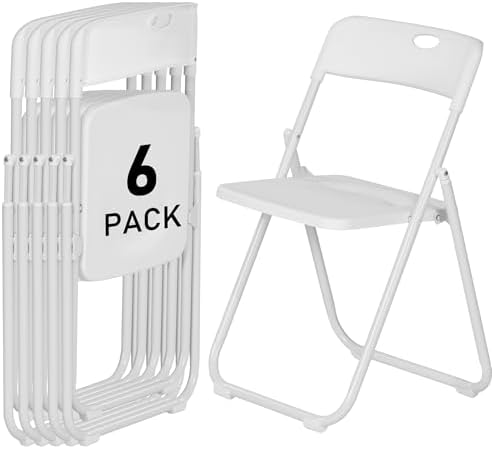 6 Pack White Plastic Folding Chairs, Lightweight Foldable Chair