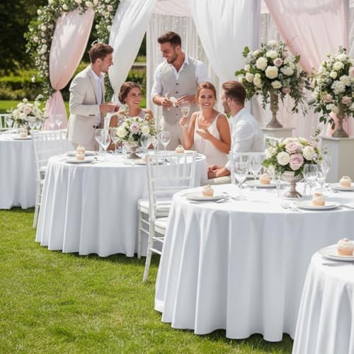 6 Pack White Round Tablecloths 120 Inch for 48"-96" Tables in White, alternate view 7
