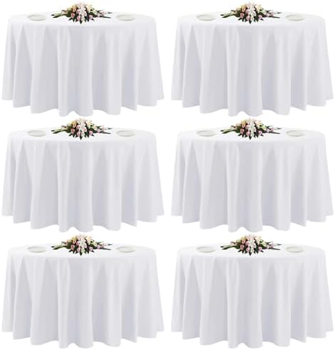 6 Pack White Round Tablecloths, 120 Inch Stain Resistant and Wrinkle Polyester Fabric Washable Table Clothes