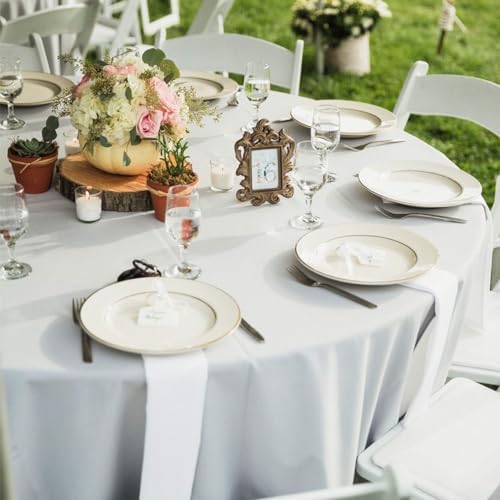 6 Pack White Round Tablecloths, 120 Inch Stain Resistant and Wrinkle Polyester Fabric Washable Table Clothes, alternate view