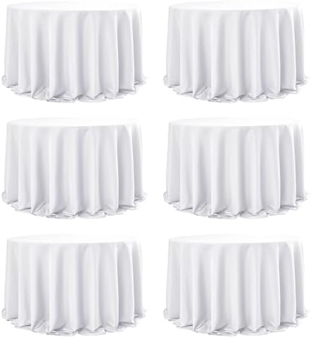 6-Pack White Round Tablecloths, 132 in, for 6-8 Ft Round Tables
