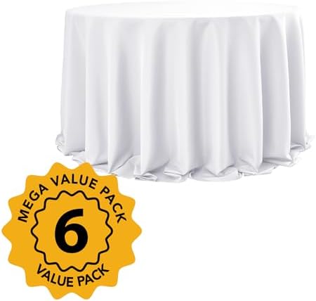6-Pack White Round Tablecloths, 132 in, for 6-8 Ft Round Tables, alternate view 2