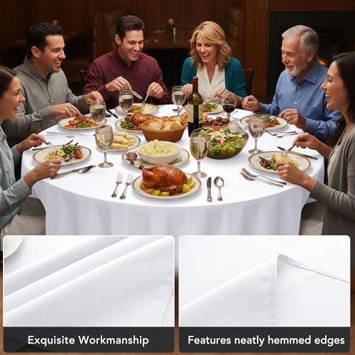 6-Pack White Round Tablecloths, 132 in, for 6-8 Ft Round Tables, alternate view 4
