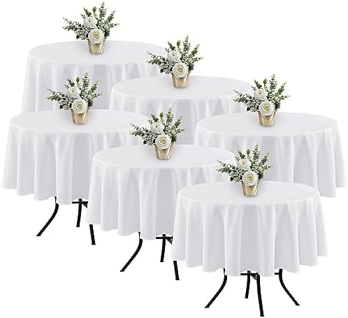 6 Pack White Round Tablecloths 70 Inch for 36"-48" Tables in White