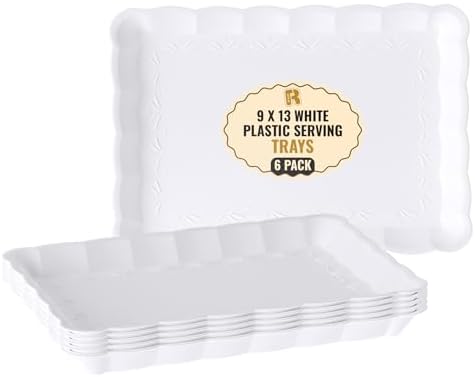 6 Pack White Serving Tray - 9 x 13 Inch, Heavy Duty White Serving Trays and Platters for Party - Premium Serving