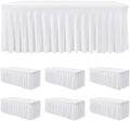 6 Pack White Spandex Table Covers 6ft Rectangle Ruffle Skirts for Party in 30x72 Inch| 6 Pack in White