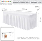 6 Pack White Spandex Table Covers 6ft Rectangle Ruffle Skirts for Party in 30x72 Inch| 6 Pack in White, alternate view 5