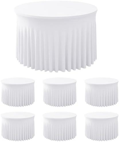 6 Pack White Spandex Table Skirts for 60 Inch Round Tables, Wedding Party in 60R Inch| 6 Pack in White