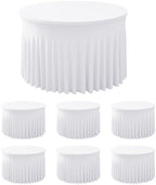 6 Pack White Spandex Table Skirts for 60 Inch Round Tables, Wedding Party in 60R Inch| 6 Pack in White