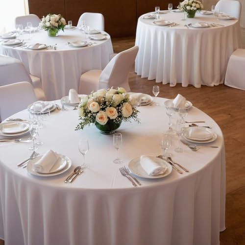 6 Pack White Spandex Table Skirts for 60 Inch Round Tables, Wedding Party in 60R Inch| 6 Pack in White, alternate view 6