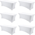 6-Pack White Spandex Tablecloth for 6ft Rectangle Tables, Fitted Stretch Table Cover, Wrinkle-Resistant Stretch