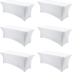 6-Pack White Spandex Tablecloth for 6ft Rectangle Tables, Fitted Stretch Table Cover, Wrinkle-Resistant Stretch