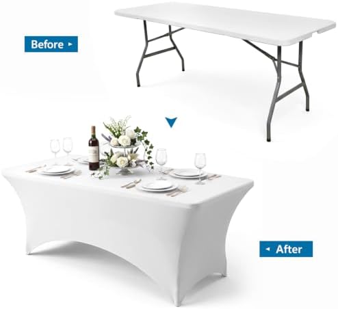 6-Pack White Spandex Tablecloth for 6ft Rectangle Tables, Fitted Stretch Table Cover, Wrinkle-Resistant Stretch, alternate
