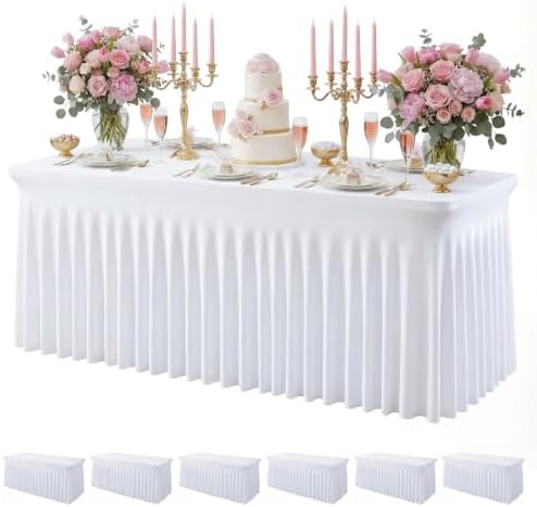 6 Pack White Spandex Tablecloth for 6FT Rectangle Tables, Table Skirt 30x72 Inch Stretch Table Cloths Elastic
