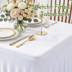 6 Pack White Spandex Tablecloth for 6FT Rectangle Tables, Table Skirt 30x72 Inch Stretch Table Cloths Elastic, alternate view