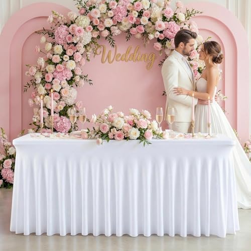 6 Pack White Spandex Tablecloth for 6FT Rectangle Tables, Table Skirt 30x72 Inch Stretch Table Cloths Elastic, alternate view