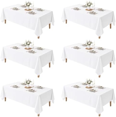 6 Pack White Square Tablecloths 70x120 Inch for 6-8 Ft Rectangle Tables in 70x120 Inch in White