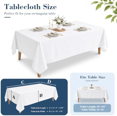 6 Pack White Square Tablecloths 70x120 Inch for 6-8 Ft Rectangle Tables in 70x120 Inch in White, alternate view 3