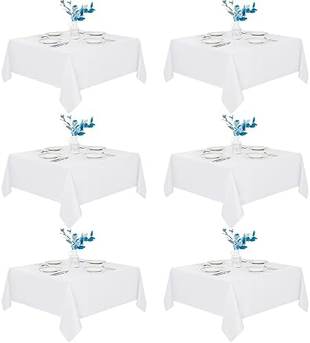 6 Pack White Square Tablecloths 70x70 Inch for 2-4 Ft Tables in 70x70 Inch in White
