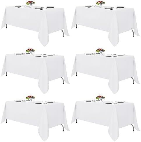 6 Pack White Table Cloths 70x120 Inch for 6-8 Ft Rectangle Tables in 70x120 Inch in White