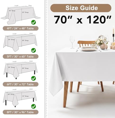 6 Pack White Table Cloths 70x120 Inch for 6-8 Ft Rectangle Tables in 70x120 Inch in White, alternate view 4