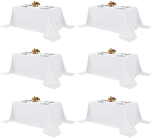 6 Pack White Table Cloths 90x132 Inch for 6 Foot Rectangle Tables in 90x132 Inch in White