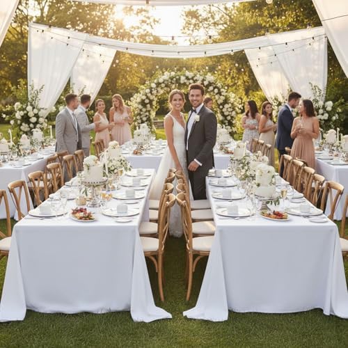 6 Pack White Table Cloths 90x156 Inch for 8 Foot Rectangle Tables in 90x156 Inch in White, alternate view 2