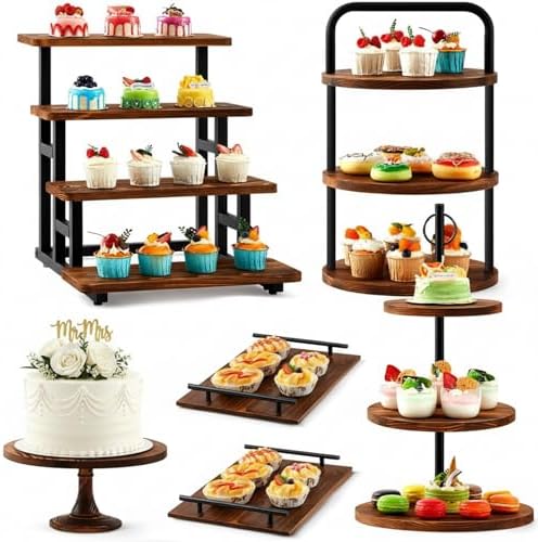 6 Pack Wood Cake Stands, Dessert Table Display Set for 260 Cupcakes