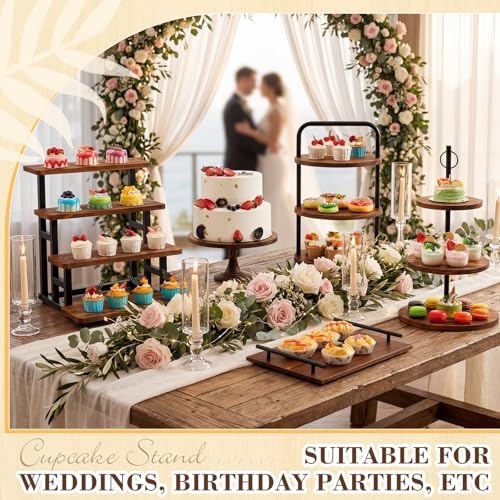 6 Pack Wood Cake Stands, Dessert Table Display Set for 260 Cupcakes, alternate view 2