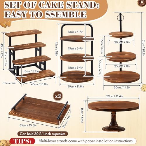6 Pack Wood Cake Stands, Dessert Table Display Set for 260 Cupcakes, alternate view 3