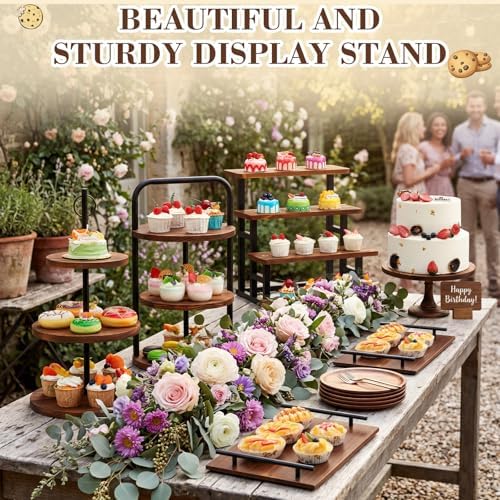 6 Pack Wood Cake Stands, Dessert Table Display Set for 260 Cupcakes, alternate view 6