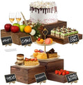6-Pack Wood Risers Display Stands, Multi-Height Food Risers for Buffet Table, Rustic Wooden Cake & Cupcake