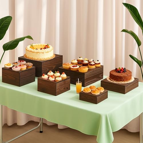 6-Pack Wood Risers Display Stands, Multi-Height Food Risers for Buffet Table, Rustic Wooden Cake & Cupcake, alternate view 2