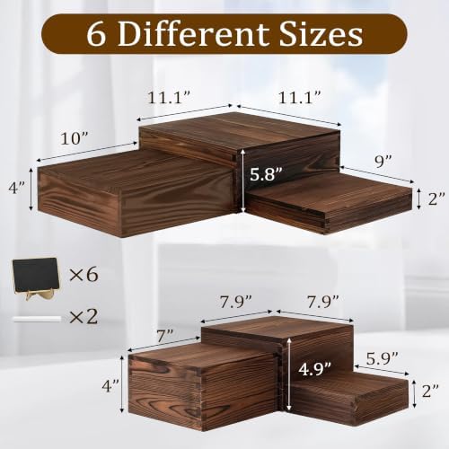 6-Pack Wood Risers Display Stands, Multi-Height Food Risers for Buffet Table, Rustic Wooden Cake & Cupcake, alternate view 3