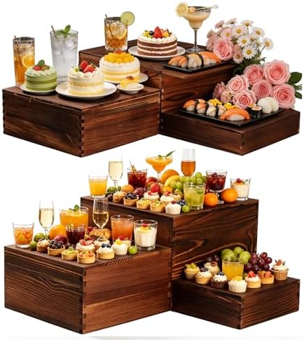6 Pack Wooden Buffet Risers 12inch Dessert Table Display Set in Brown