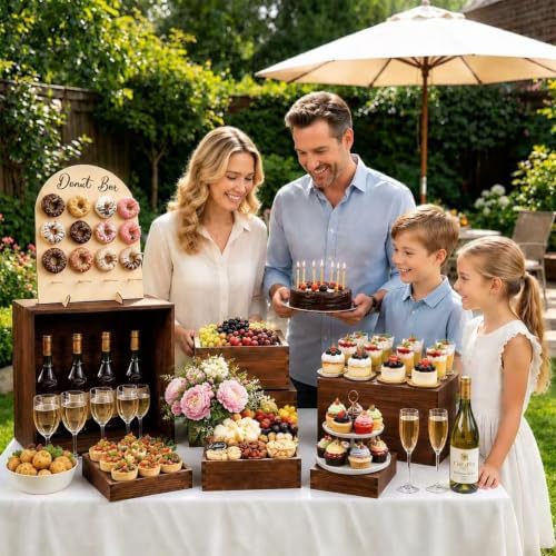 6 Pack Wooden Buffet Risers 12inch Dessert Table Display Set in Brown, alternate view 2