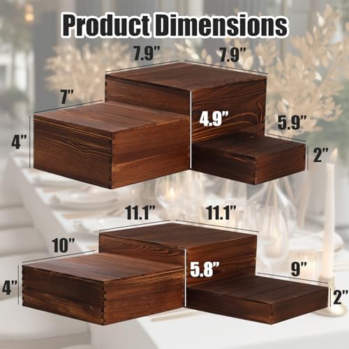 6 Pack Wooden Buffet Risers 12inch Dessert Table Display Set in Brown, alternate view 3