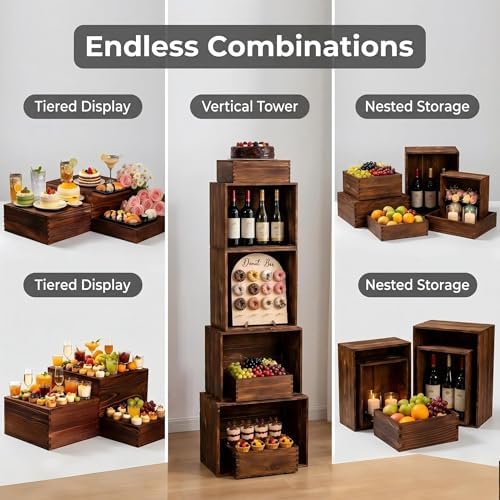 6 Pack Wooden Buffet Risers 12inch Dessert Table Display Set in Brown, alternate view 4
