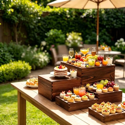 6 Pack Wooden Buffet Risers 12inch Dessert Table Display Set in Brown, alternate view 6