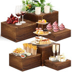 6 Pack Wooden Risers Display Stands Rustic Wood Cake & Cupcake Stands for Party Square Food Risers for Buffet